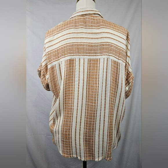 Anthropology En Creme Womens Button Up Collared Orange/Tan Shirt Sz M Lagenlook - Picture 2 of 6